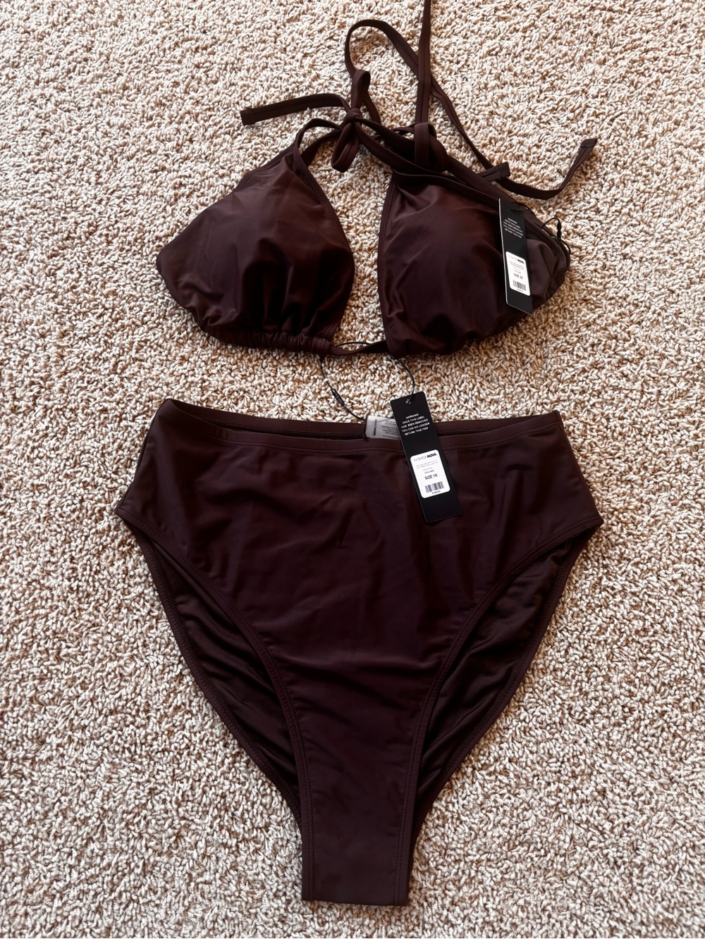 Fashion Nova Chocolate Brown High-Waist Triangle Bikini
